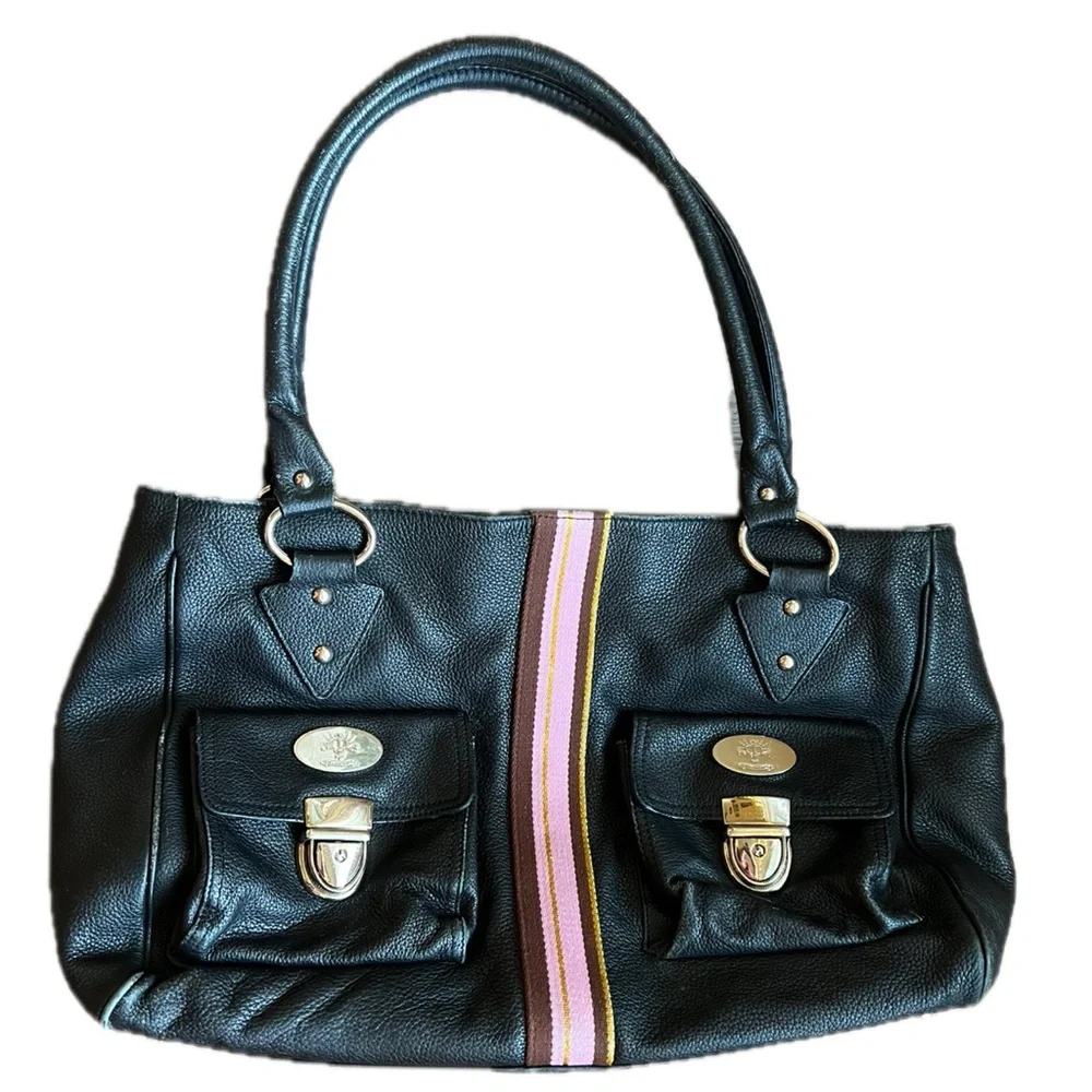 Black Leather Christine Price Baby Bag with Pink Accents